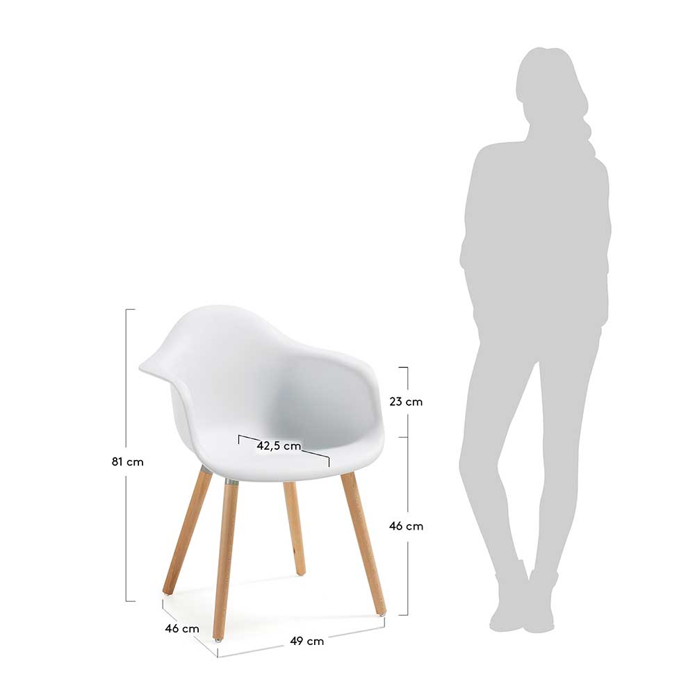 Esszimmer Armlehnstuhl Julado in Weiß aus Kunststoff mit Massivholzgestell (2er Set)
