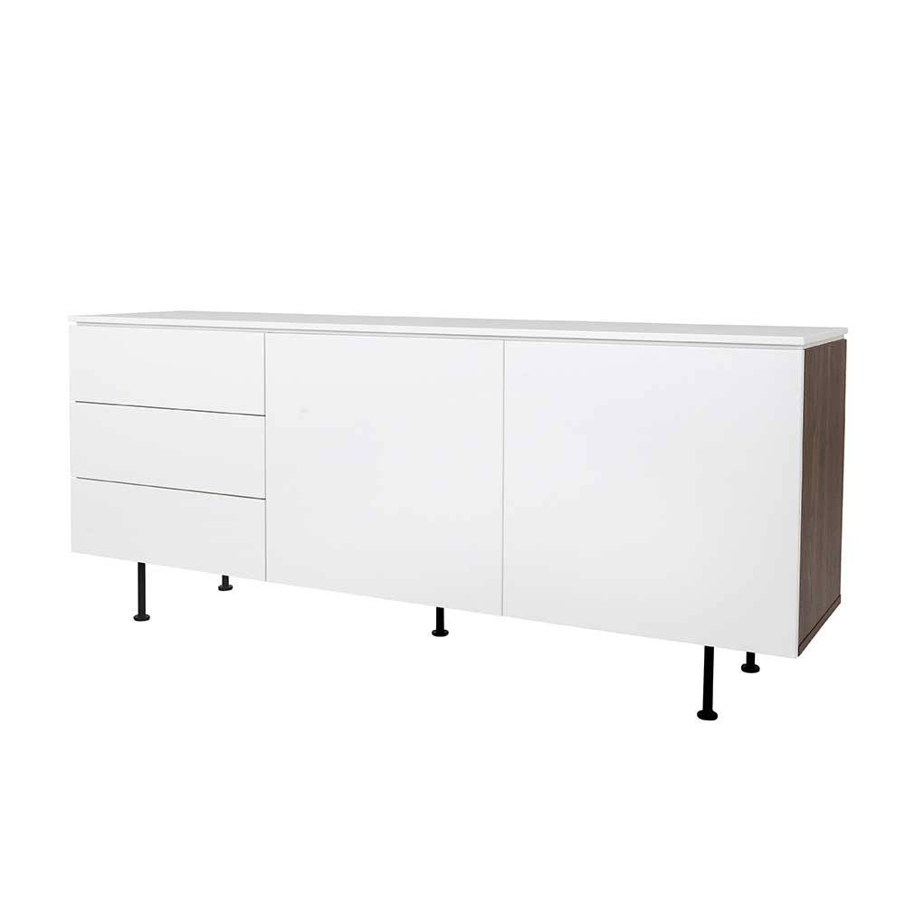 Sideboard Pragoni in Weiß und Walnussfarben 180 cm breit