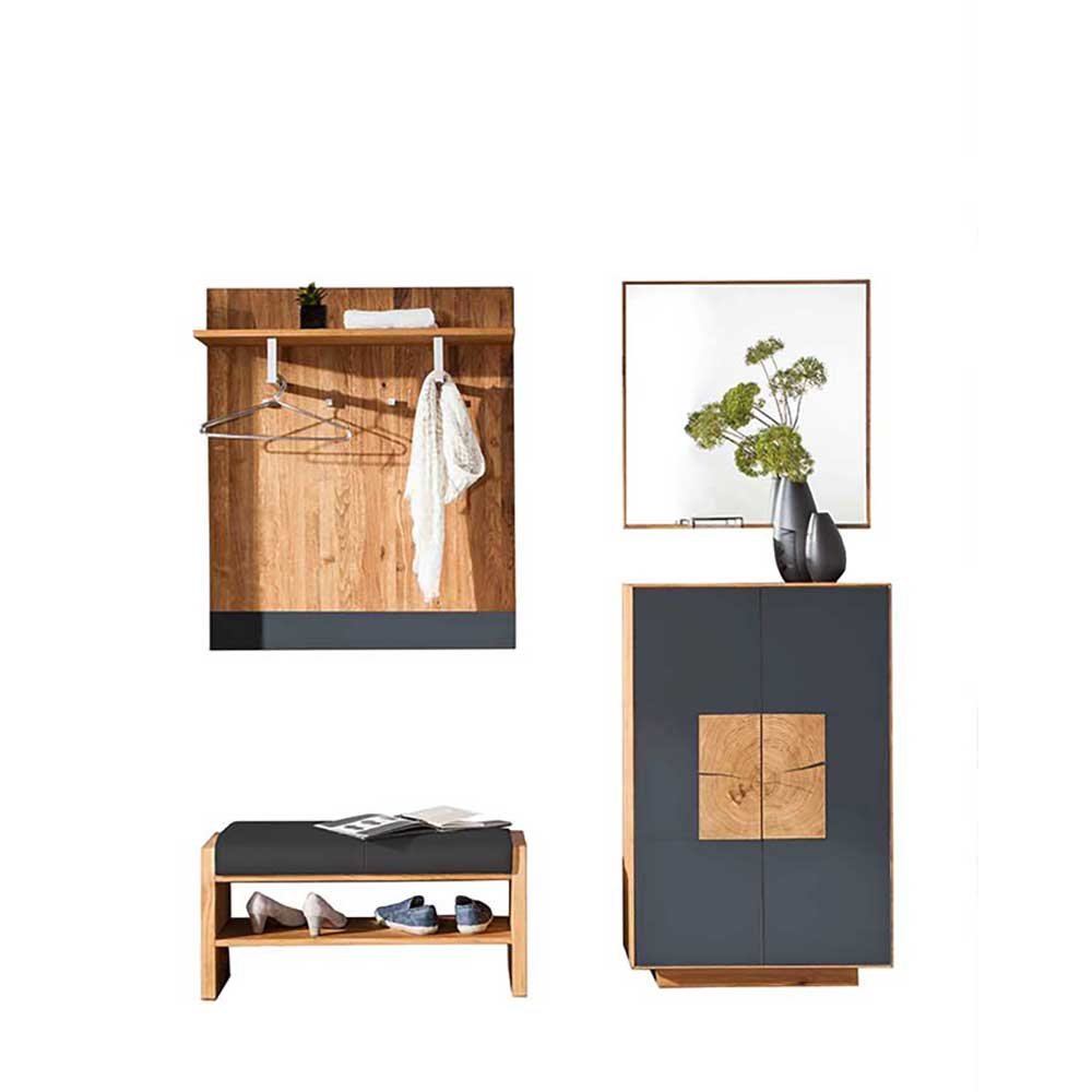 Dielenmöbel Set Cliva in Anthrazit mit Wildeiche Massivholz modern (vierteilig)