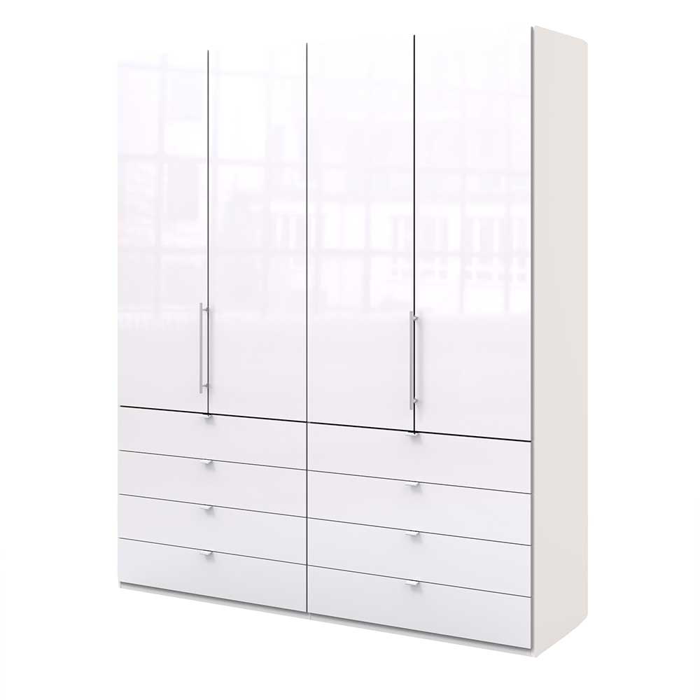 Schlafzimmer Kleiderschrank Grinzia in Weiß Glas beschichtet mit Falttüren