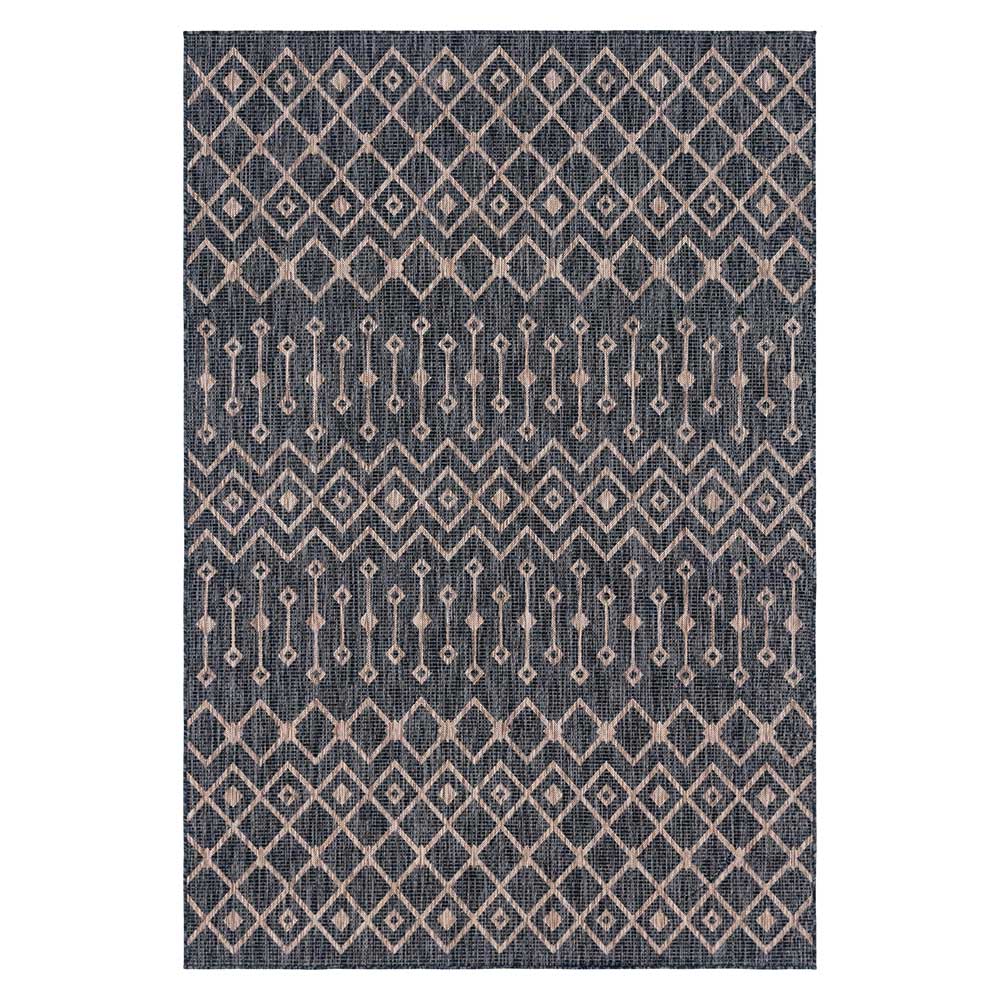 Teppich für Terrasse Galogero in Dunkelgrau mit geometrischem Muster