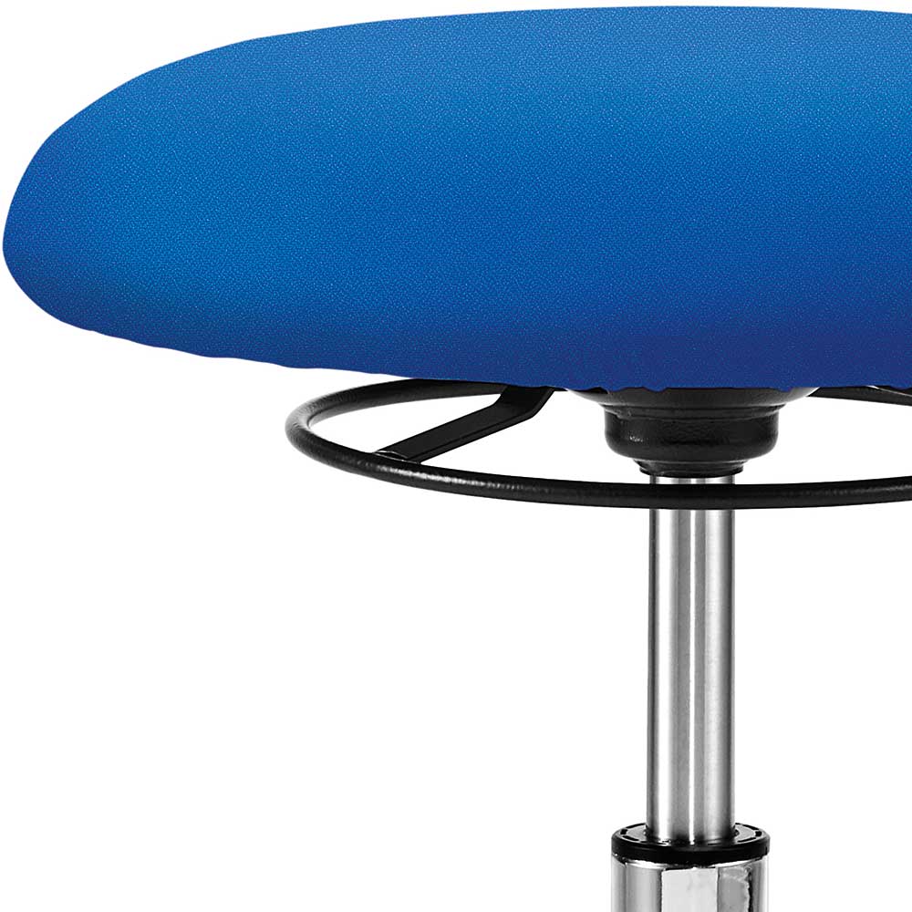 Rollbarer Sitzhocker Dominicas in Blau Stoff mit Gasdruck