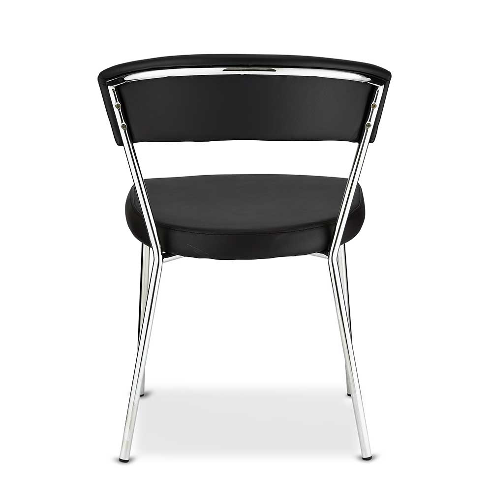 Kunstleder Stühle Crown in Schwarz mit verchromtem Metallgestell (4er Set)