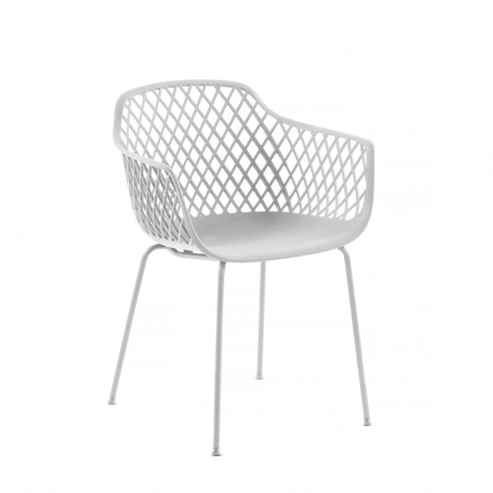 Skandi Design Esszimmer Stühle Jenyca in Weiß Kunststoff mit Armlehnen (4er Set)