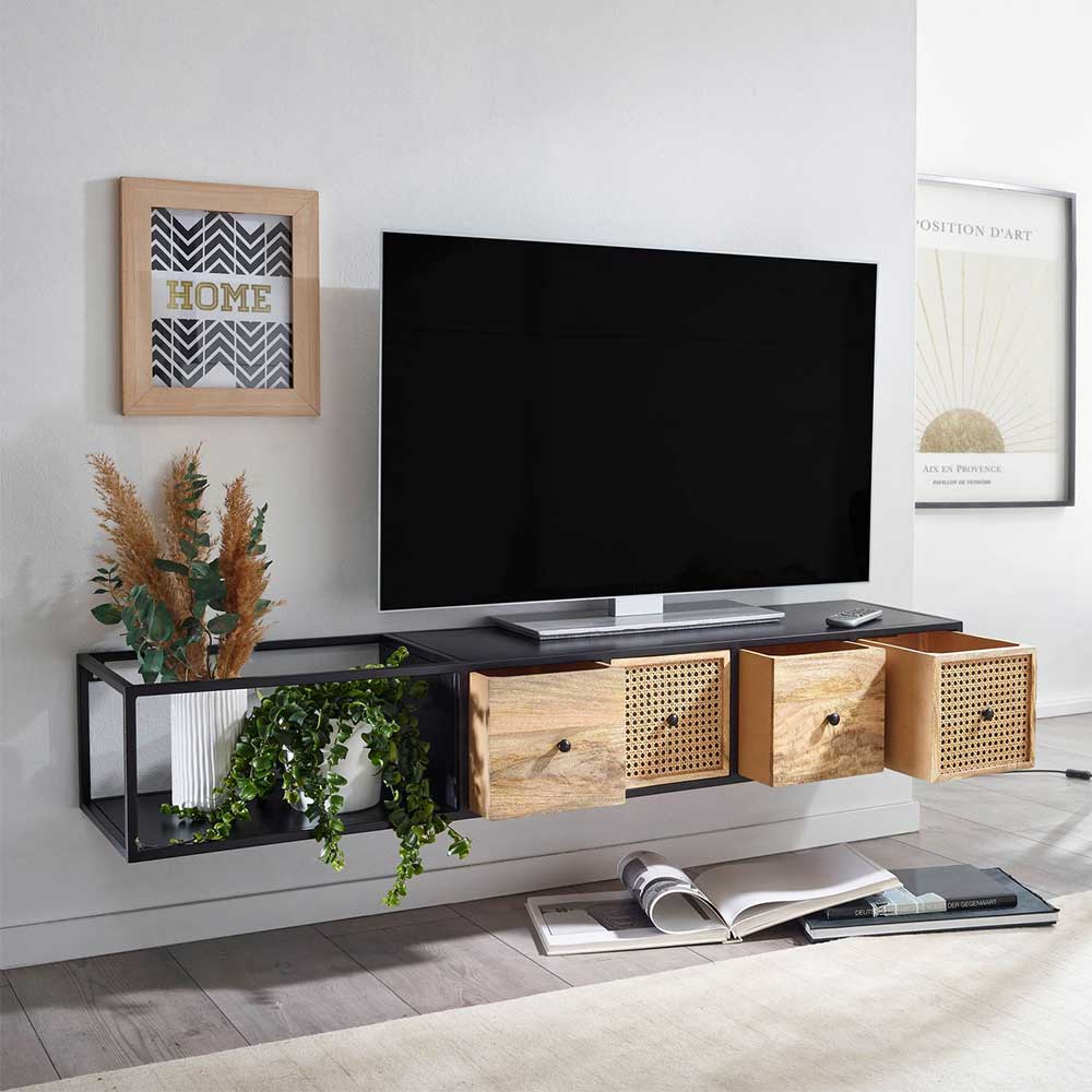 Wand TV Board Camilla aus Mangobaum Massivholz und Metall