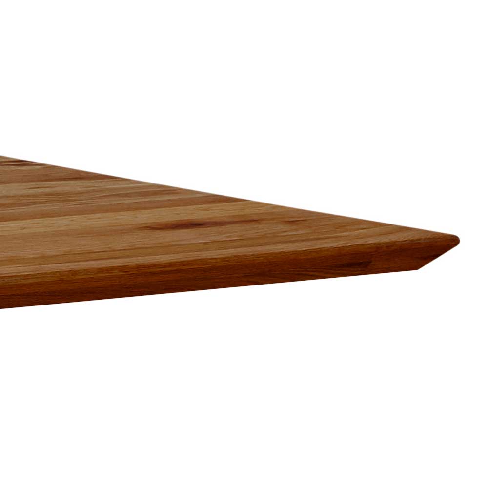 Aussergewöhnlicher Tisch Nuvellas aus Zerreiche Massivholz braun mit Bügelgestell
