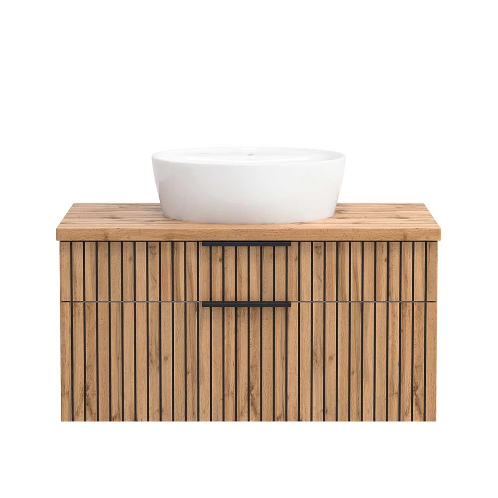 Waschbeckenunterschrank Cadama mit Keramikbecken und zwei Schubladen