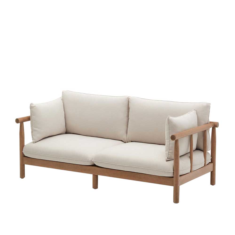 Zweisitzer Sofa In- und Outdoor Carmel aus Webstoff und Eukalyptusholz