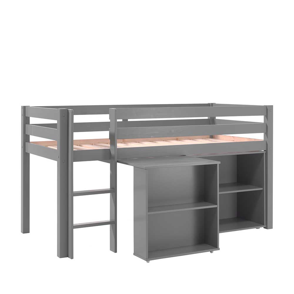 Kinderzimmer Bett Macy in Grau mit Schreibtisch und Regal