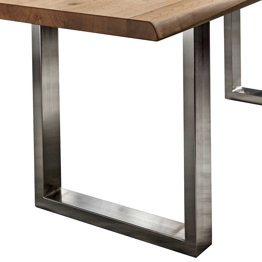 Esszimmer Tisch Iscian aus Wildeiche Massivholz mit Stahl Bügelgestell