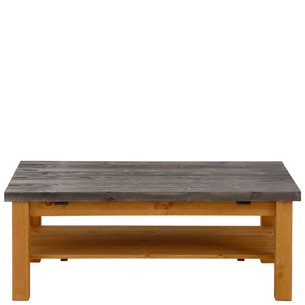 Holztisch Massiv Kandrun in Kieferfarben und Grau