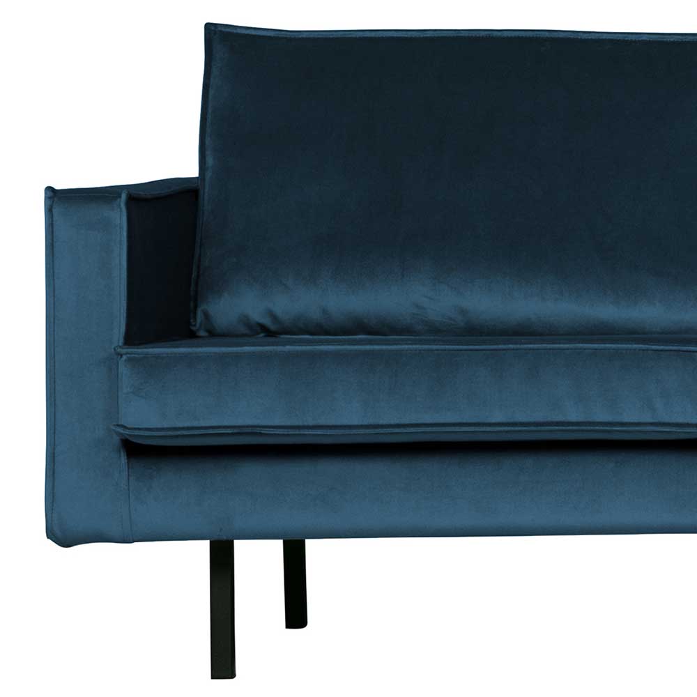 L Sofa Domago in Blau Samt im Retro Design