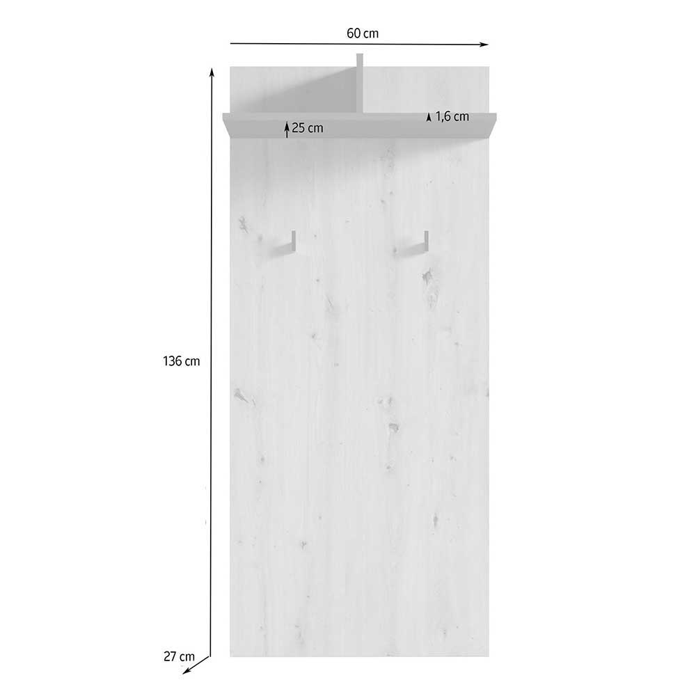 Garderobenpaneel Linus in Weiß und Schwarz 60x136x27 cm