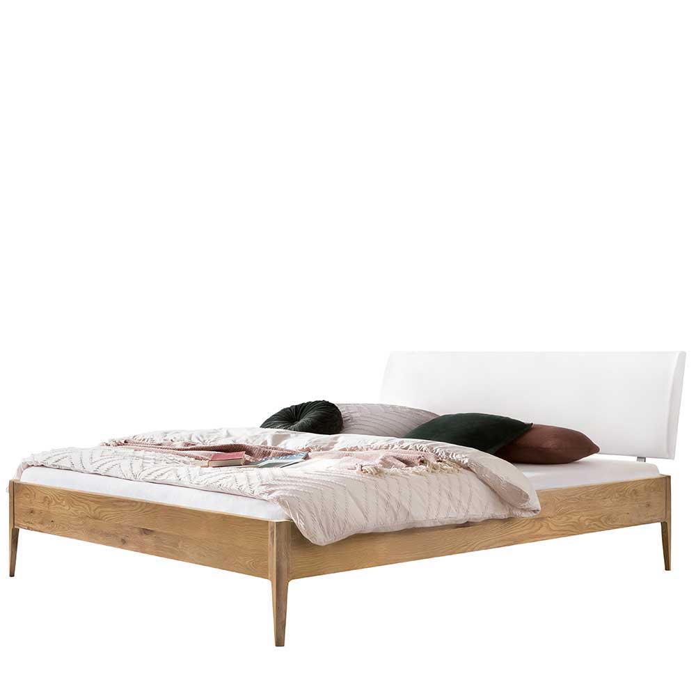 Wildeiche Bett mit Polsterkopfteil Annbrit modern - 38 cm Einstiegshöhe