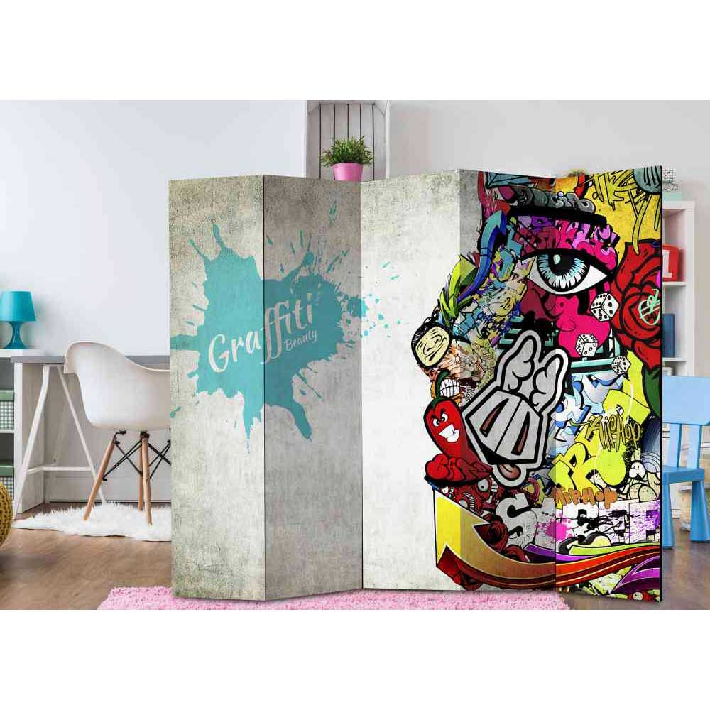 Design Paravent Audra mit Graffiti Aufdruck 225 cm breit