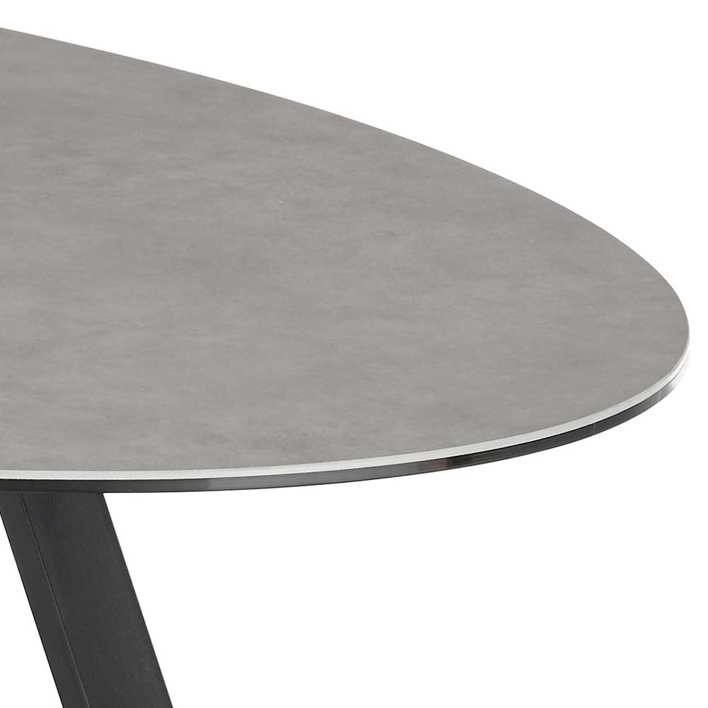 Ovaler Wohnzimmer Tisch Cilian in Grau und Schwarz mit Keramikplatte