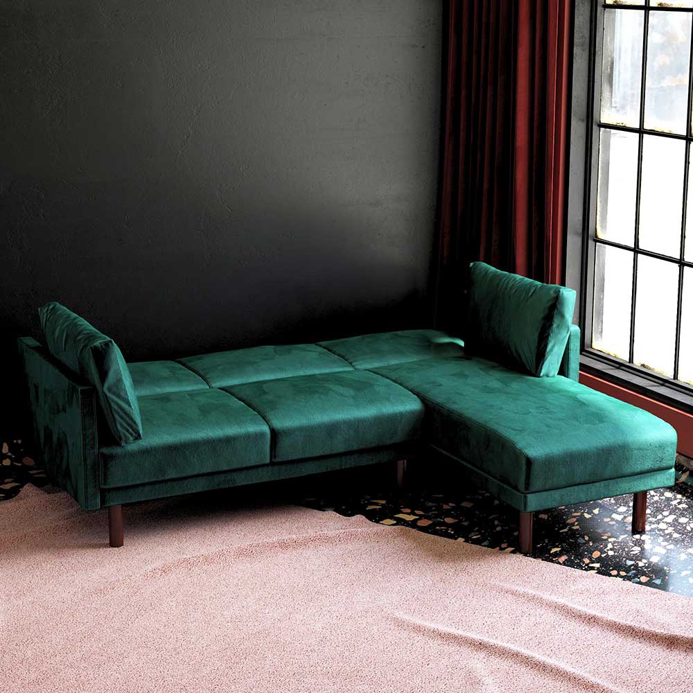Grüne Samt Couch Ecke Bakaras in modernem Design 204 cm breit