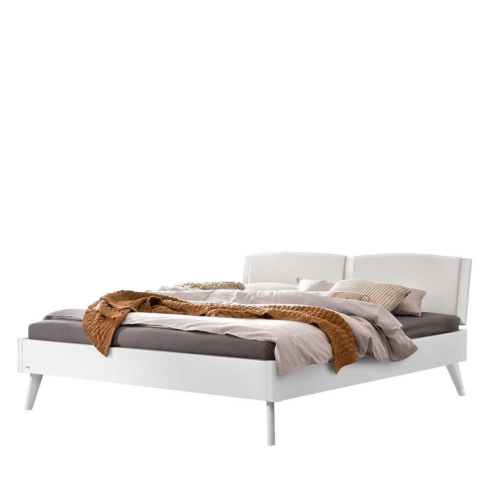 Weißes Doppelbett Lesgon aus Buche Massivholz 38 cm Einstiegshöhe