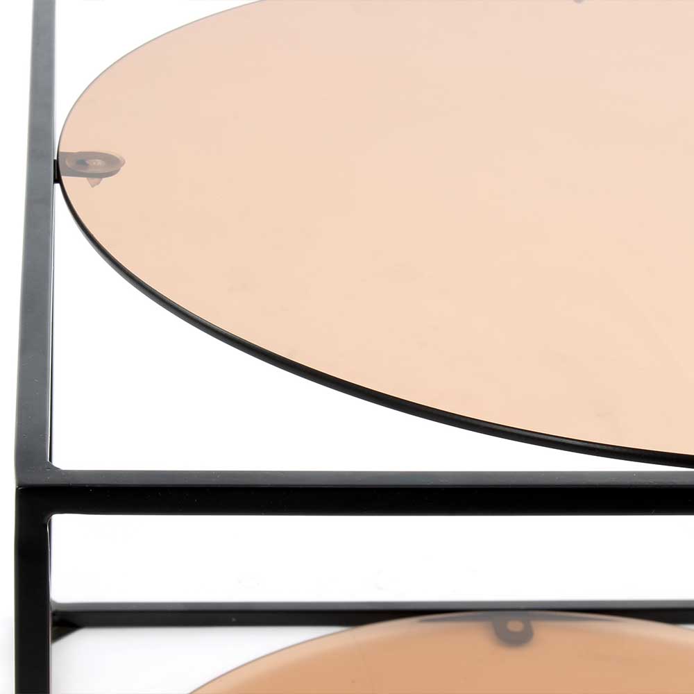 Glastisch Praseida mit runden Platten in Terracotta und Metallgestell in Schwarz