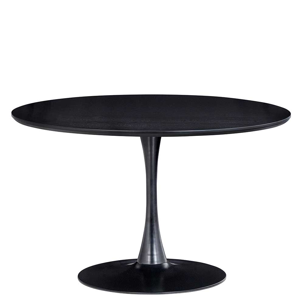 Schwarzer Esszimmer Tisch Maroco mit runder Tischplatte und Trompetenfuß