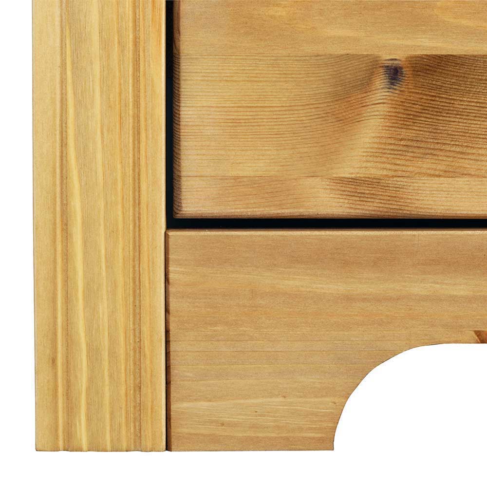 Große Kommode Slavira aus Kiefer Massivholz mit einer Tür und drei Schubladen