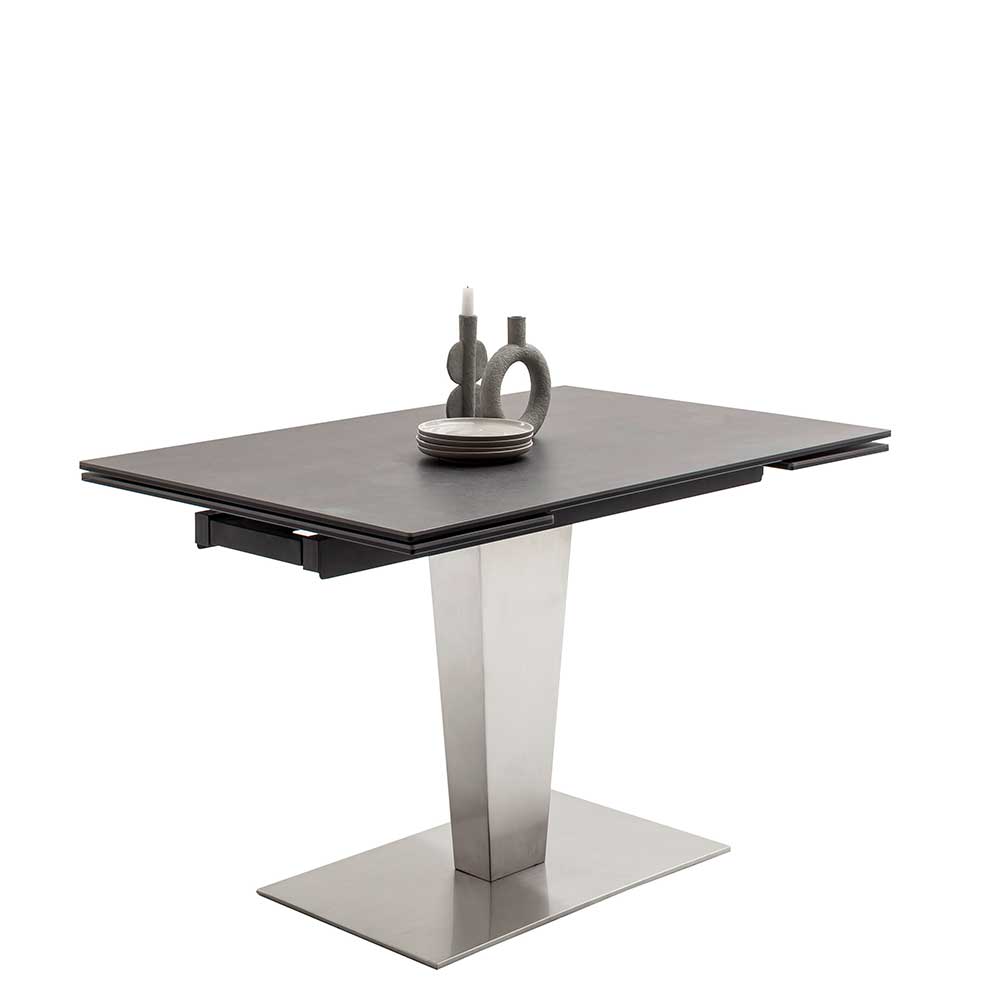Ausziehbarer Tisch Enkes in Schwarz mit Edelstahl Gestell