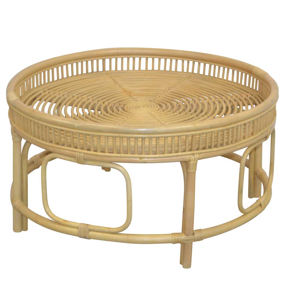 Rattan Wohnzimmer Tisch Ambreros in Beige mit runder Tischplatte