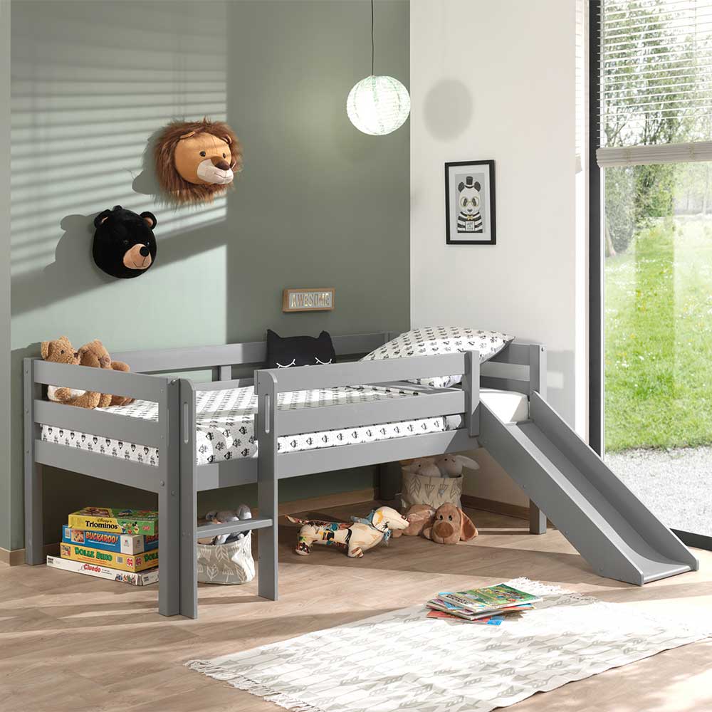 Graues Kinderbett Ramos mit Rutsche Liegefläche 90x200 cm