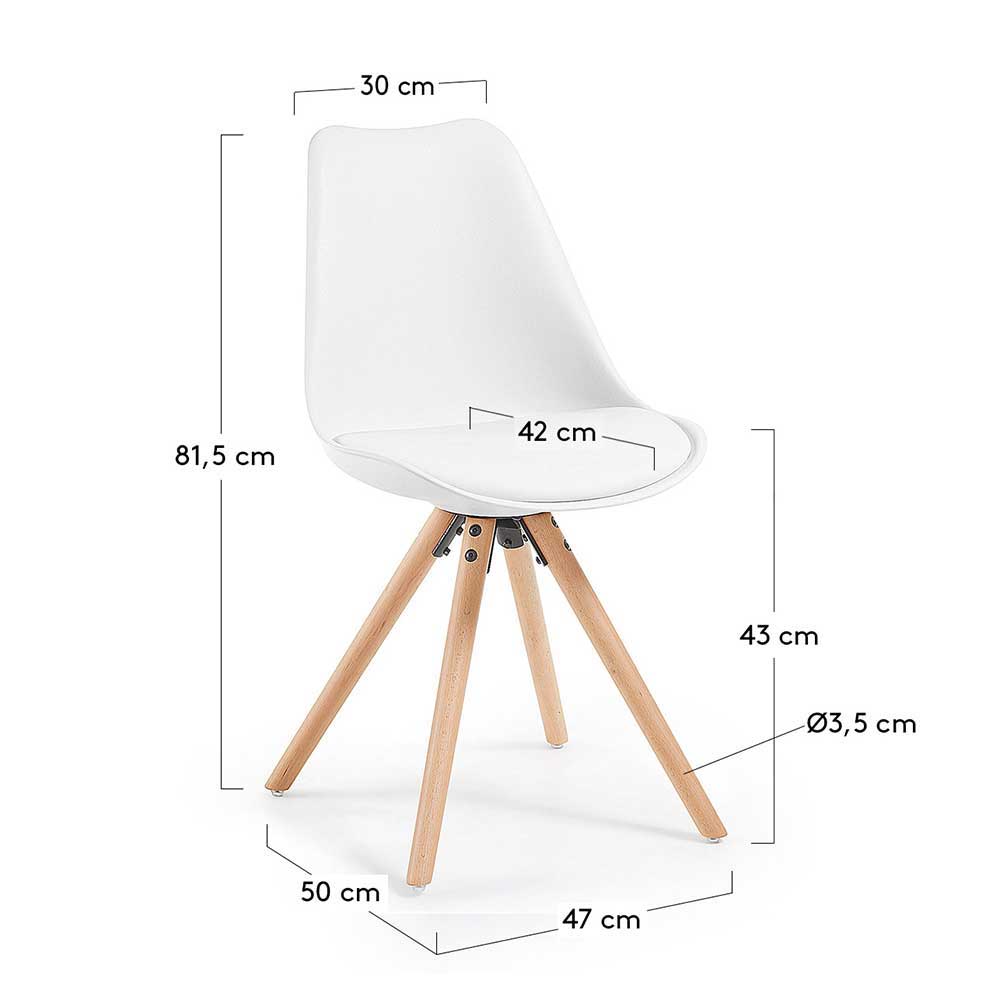 Esstisch Stühle Prograva mit Schalensitzen in Weiß und Holzbeinen (4er Set)