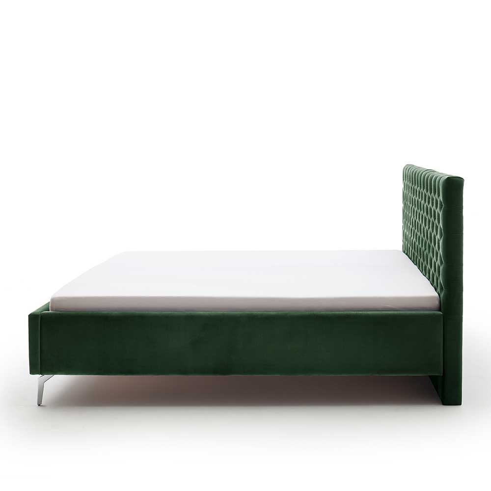 Gepolstertes Bett Colora in Dunkelgrün und Chromfarben