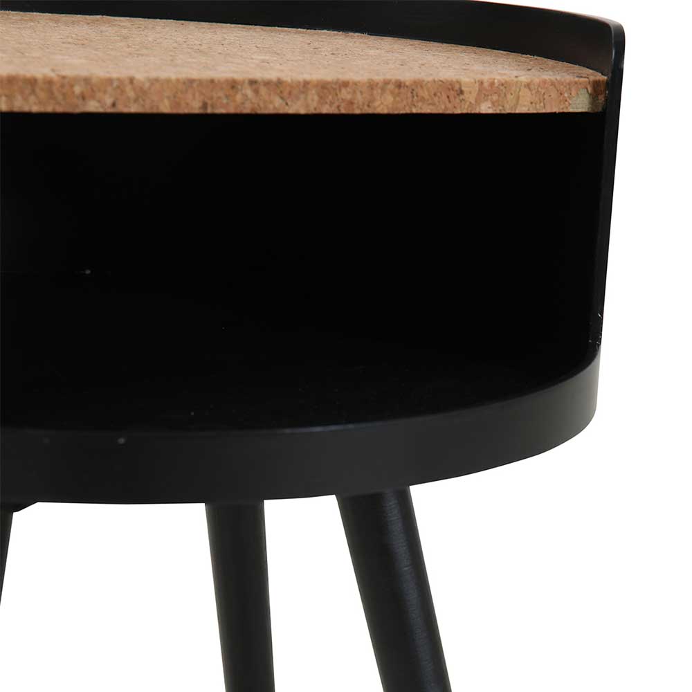 Beistelltisch Sofa Myno in Schwarz mit halbrunder Tischplatte aus Kork