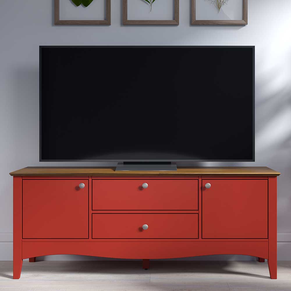 Landhausstil TV Möbel Flenco in Rot und Kiefer dunkel