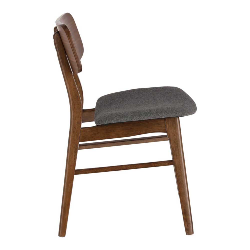 Stühle Abru in Walnussfarben lackiert mit grauer Webstoff Sitzfläche (2er Set)