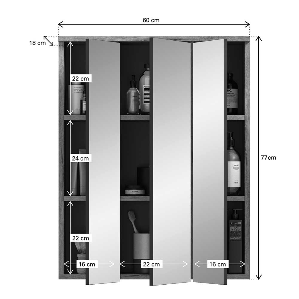 Badezimmerspiegelschrank Faneno in modernem Design 60 cm breit