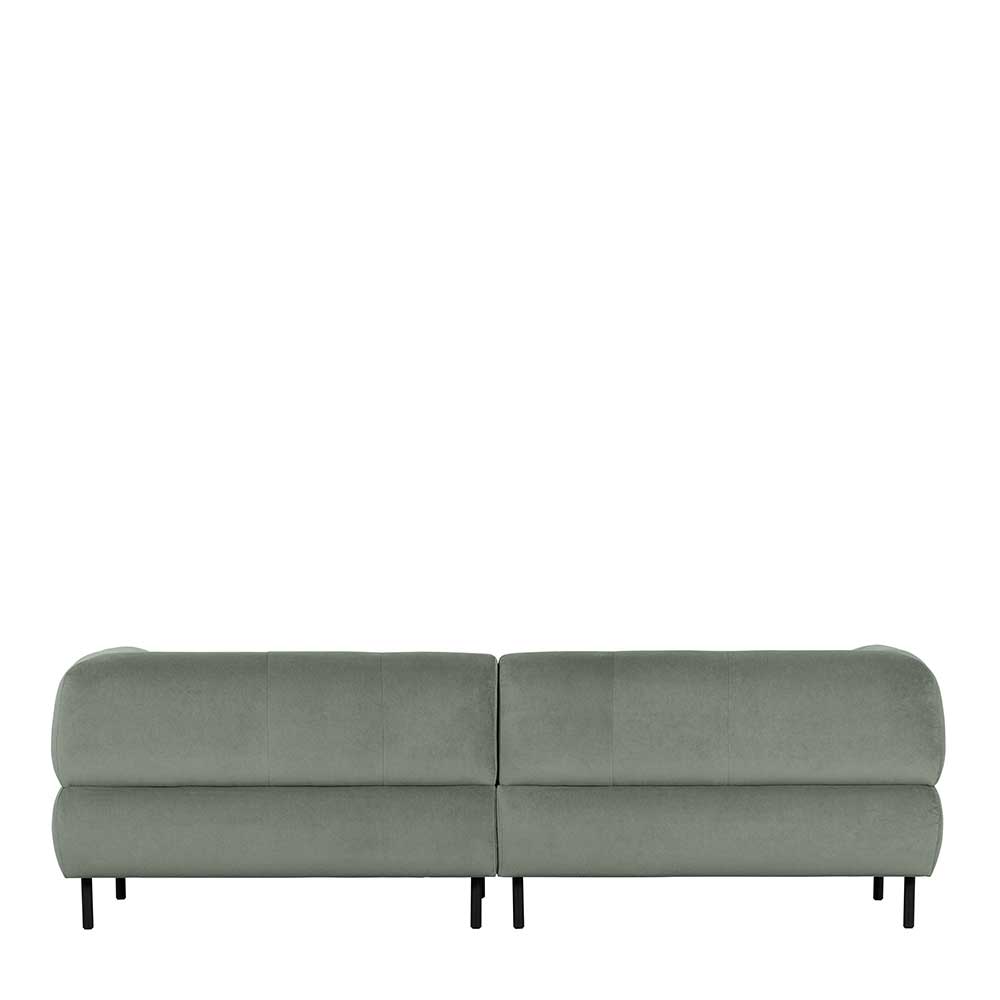 Moderne Wohnzimmer Couch Guadiana aus Samt in Graugrün mit Fußgestell aus Metall