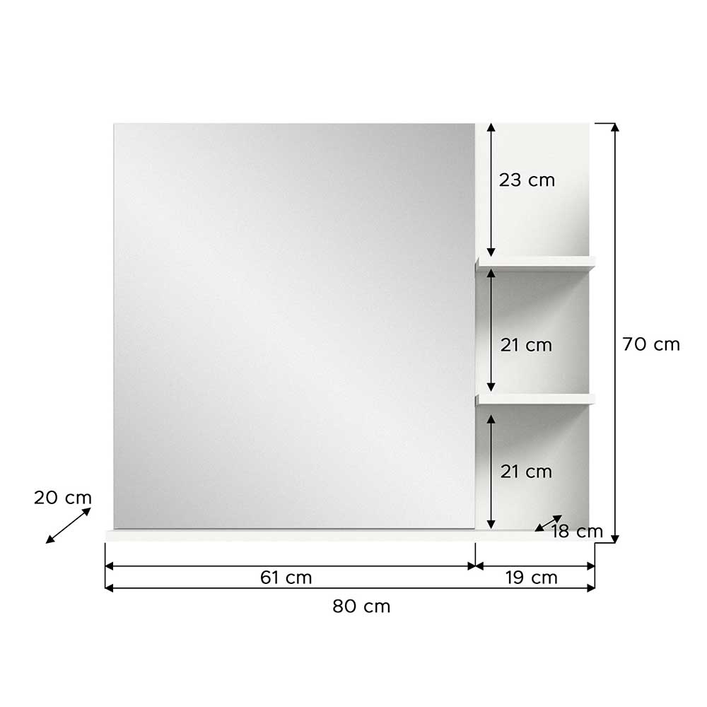Weißer Badezimmer Spiegel Liss 80 cm breit und 70 cm hoch