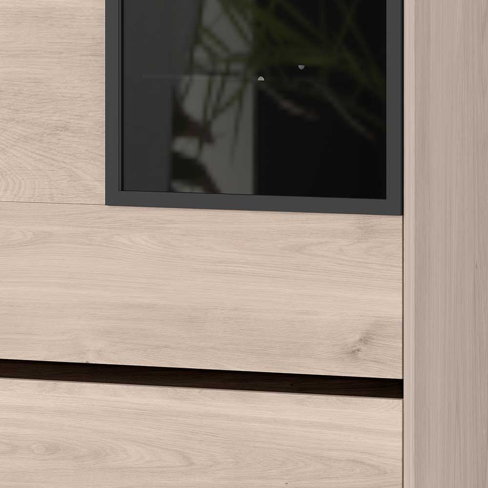 Wohnzimmermöbel Cilarisa in modernem Design - Eiche hell und schwarz (sechsteilig)