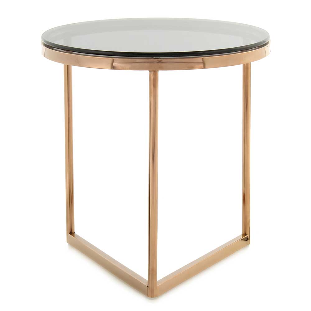 Glas Wohnzimmer Tisch Lodeves rund mit Bügelgestell in Rosegold