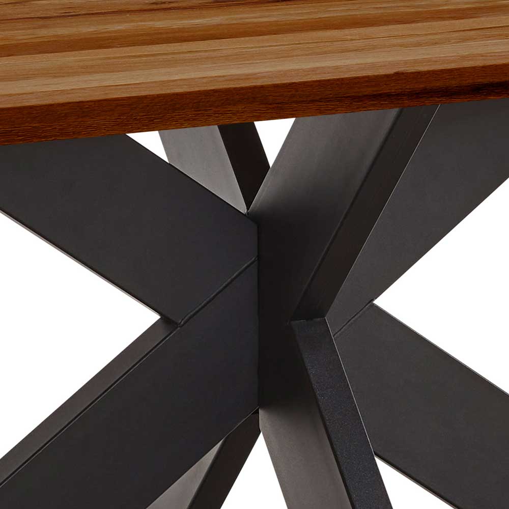 Esszimmer Tisch Zoalin aus Zerreiche Massivholz braun geölt und Metall Gestell