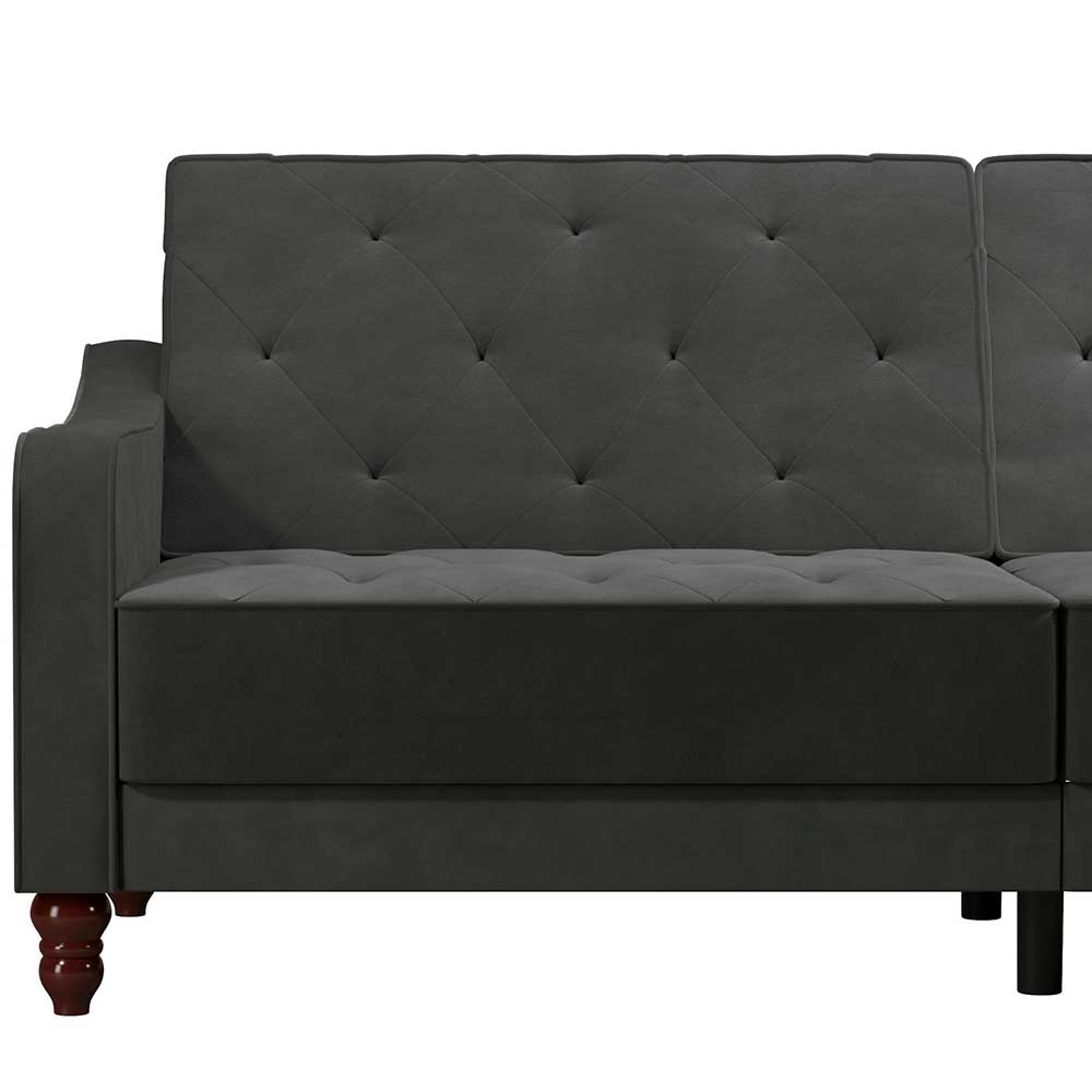 Ausklappbares Sofa Marena in Dunkelgrau Samt 207 cm breit