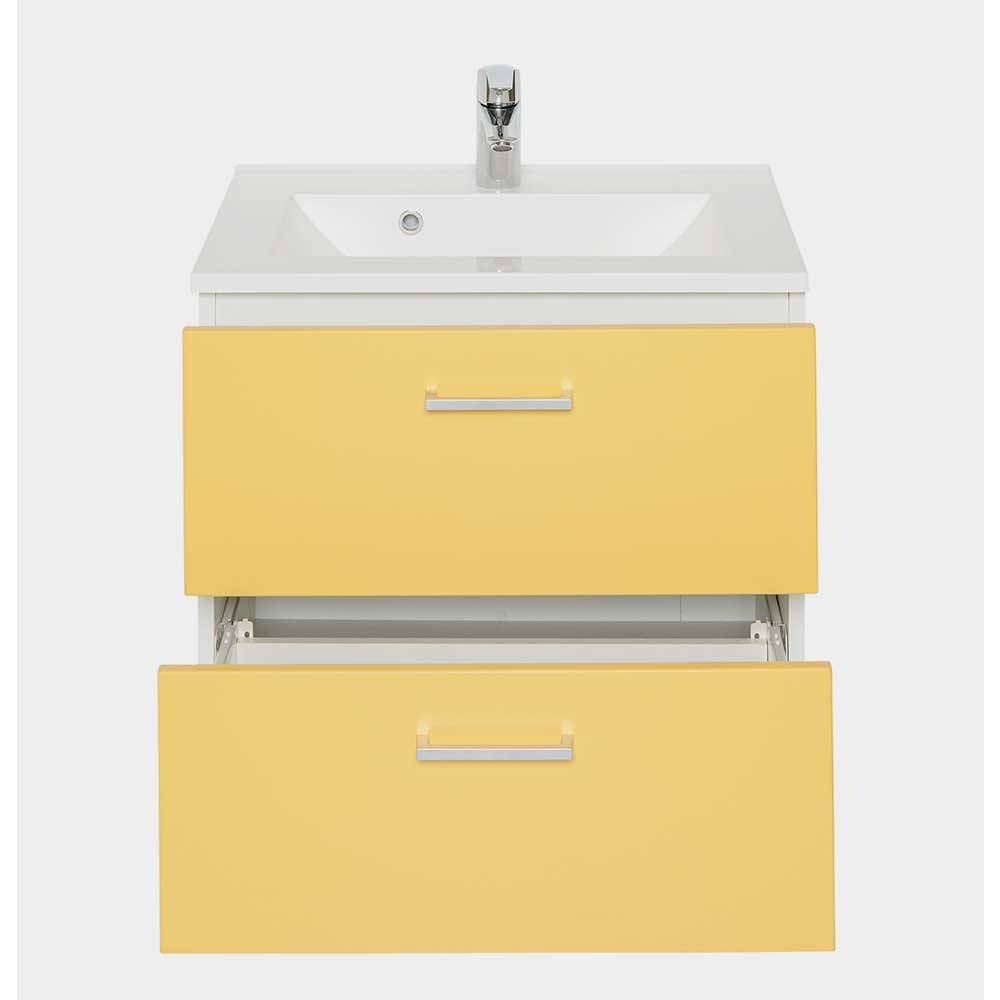 Moderner Waschtischunterschrank Stredan in Gelb und Weiß