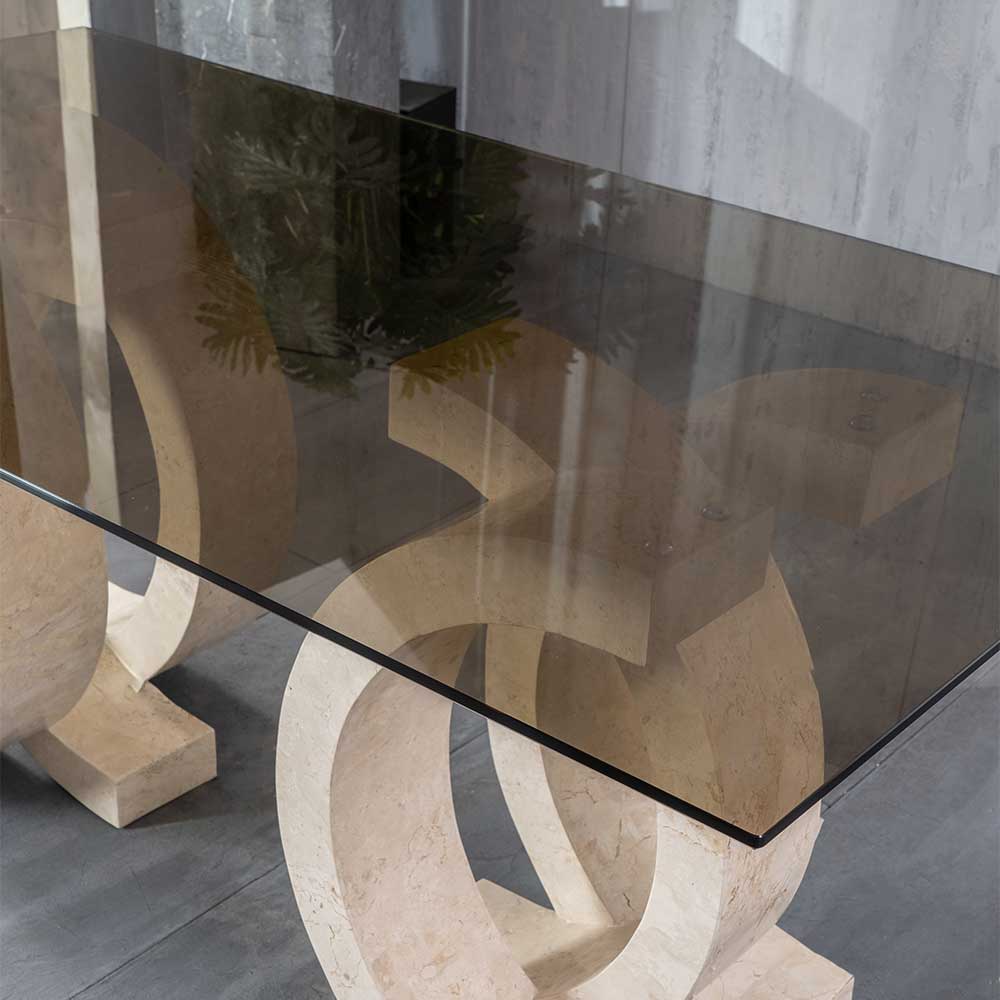 Glas Esszimmer Tisch Buonco Gestell aus Stein modern