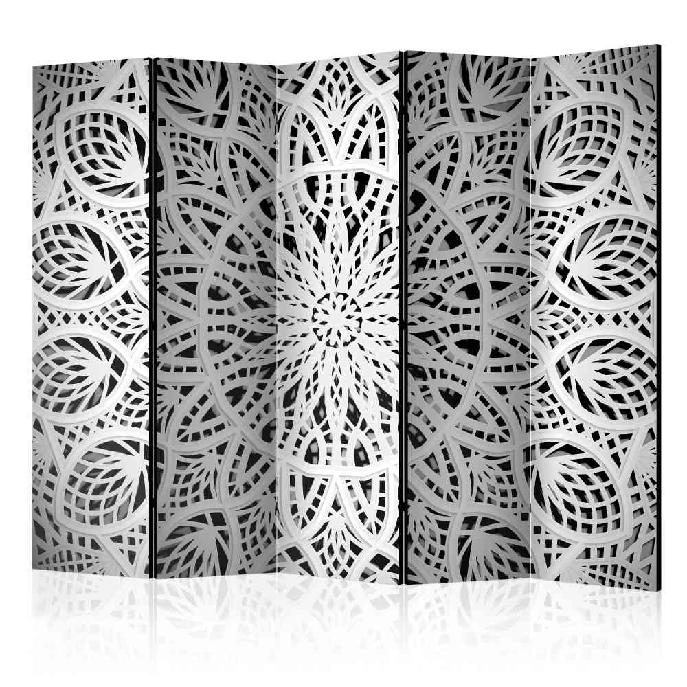 Raumteiler Paravent Viligrana mit Mandala Motiv in Schwarz Weiß 225 cm breit