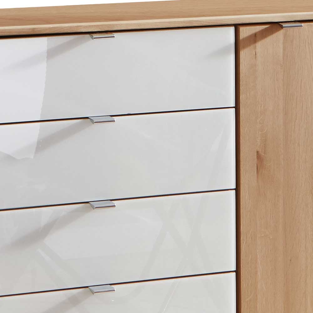 Esszimmersideboard Magura Schubladen glasbeschichtet in Eiche Bianco & Weiß