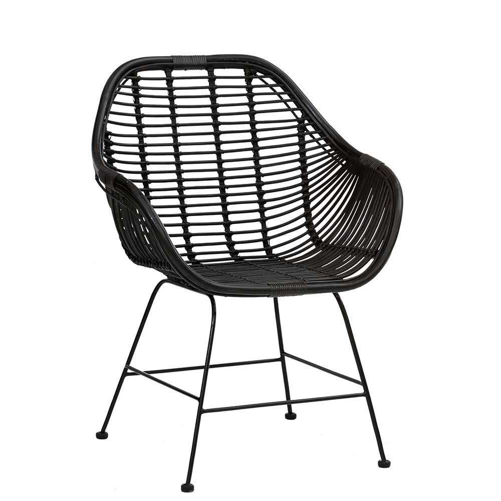 Schwarze Rattan Stühle Vitablo mit Armlehnen 45 cm Sitzhöhe (2er Set)