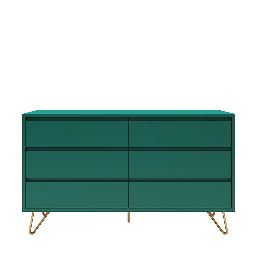 Design Sideboard Draviant in Grün und Goldfarben mit sechs Schubladen