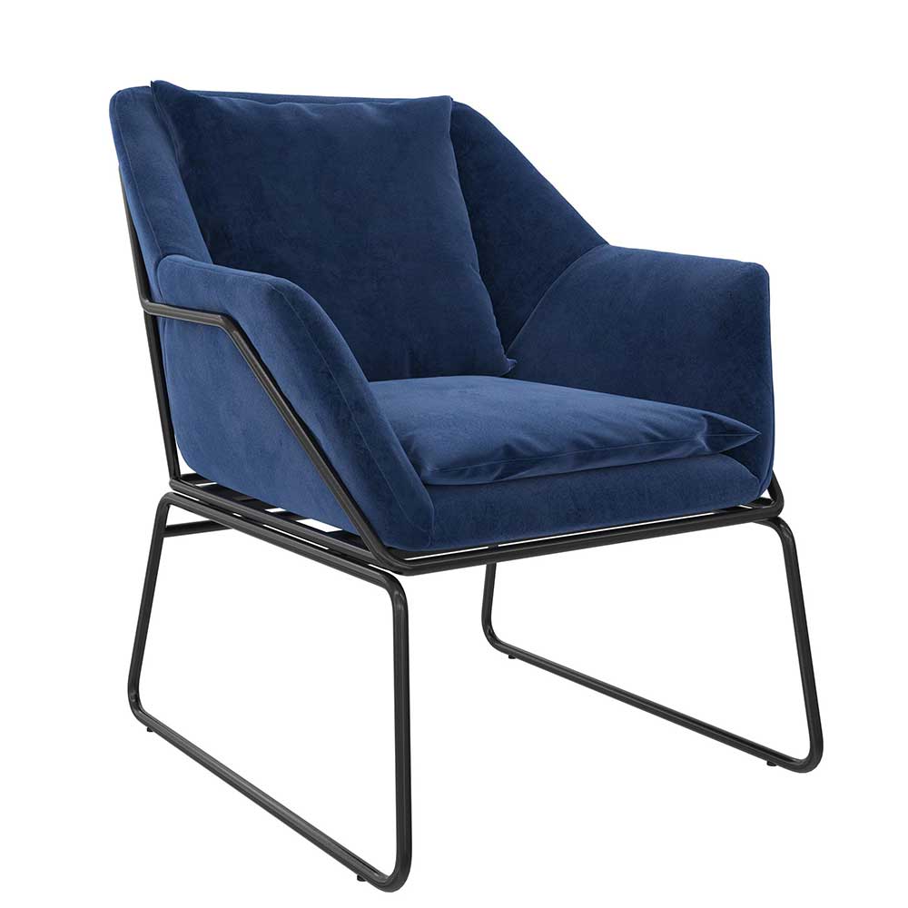 Lounge Sessel Vedrico in Blau und Schwarz mit Metall Bügelgestell