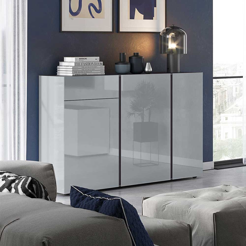 Wohnzimmer Highboard Ruberta in Dunkelgrau und Silberfarben Glas beschichtet