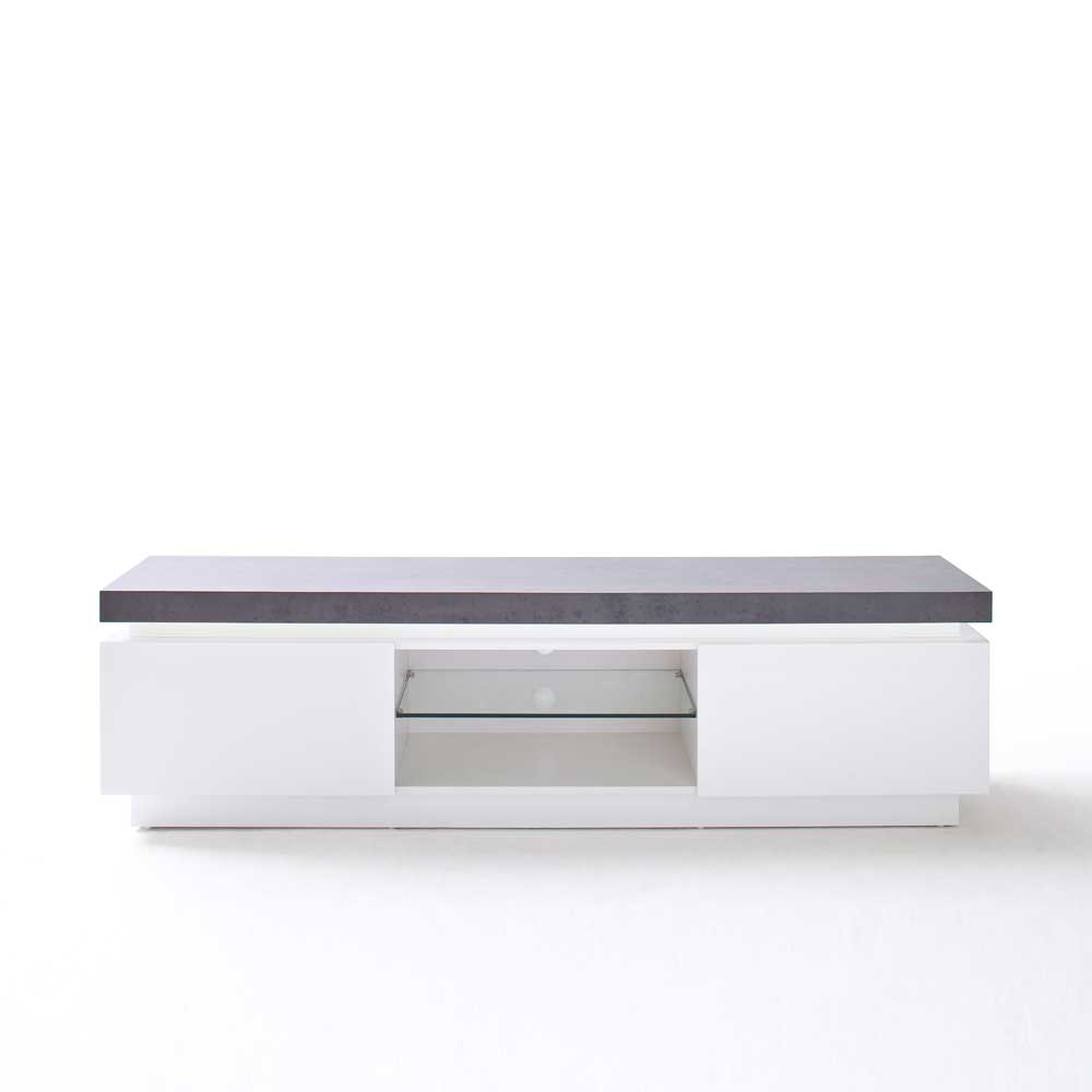 TV Lowboard Croscon in Weiß Grau Beton Optik mit LED Beleuchtung