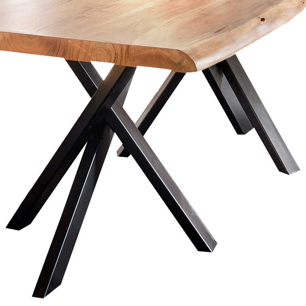 Baumkantentisch Sektinus aus Akazie Massivholz und Schwarz Stahl